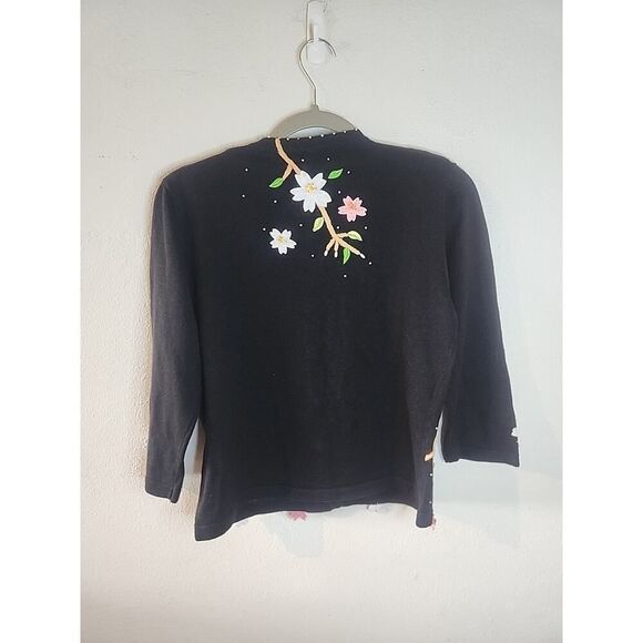Berek Long Sleeve Button Down Floral Beaded Cardigan Sweater Petite Medium M - Picture 7 of 8